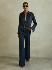 Silk Double-Cuff Button-Through Shirt Navy | Womens