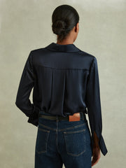 Silk Double-Cuff Button-Through Shirt Navy | Womens