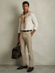 Slim Fit Washed Cotton Blend Chinos Stone | Mens