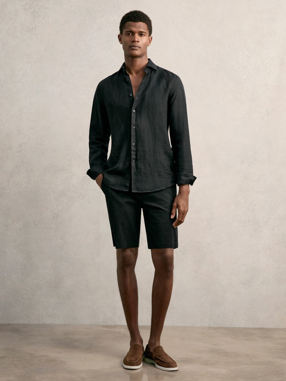 Cotton Chino Shorts with Stretch Black | Mens