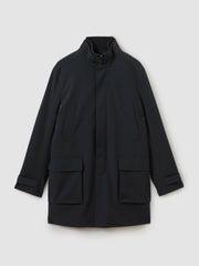 Hybrid Removable Funnel Neck Overcoat Navy | Mens