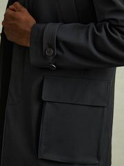 Hybrid Removable Funnel Neck Overcoat Navy | Mens