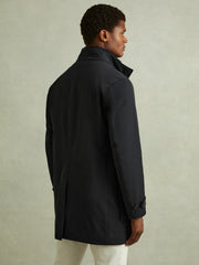 Hybrid Removable Funnel Neck Overcoat Navy | Mens