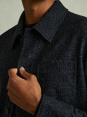 Checked Button Through Worker Jacket Navy Melange | Mens