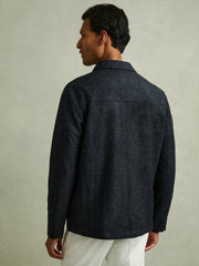 Checked Button Through Worker Jacket Navy Melange | Mens