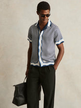 Geometric-Print Cuban-Collar Shirt White/Navy | Mens