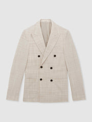 Double-Breasted Check Suit Blazer Regular-Fit Stone | Mens