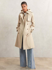 Hooded Insert Trench Coat Stone | Womens