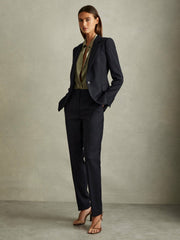 Textured Single Breasted Suit Blazer Navy | Womens