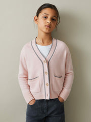 9-13 yrs Wool-Blend Stripe-Detail Cardigan With Cashmere Pink | Children
