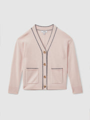 9-13 yrs Wool-Blend Stripe-Detail Cardigan With Cashmere Pink | Children