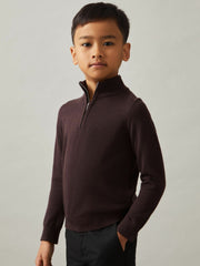 3-9 yrs Merino Wool Half-Zip Funnel Neck Jumper Dark Bordeaux | Children