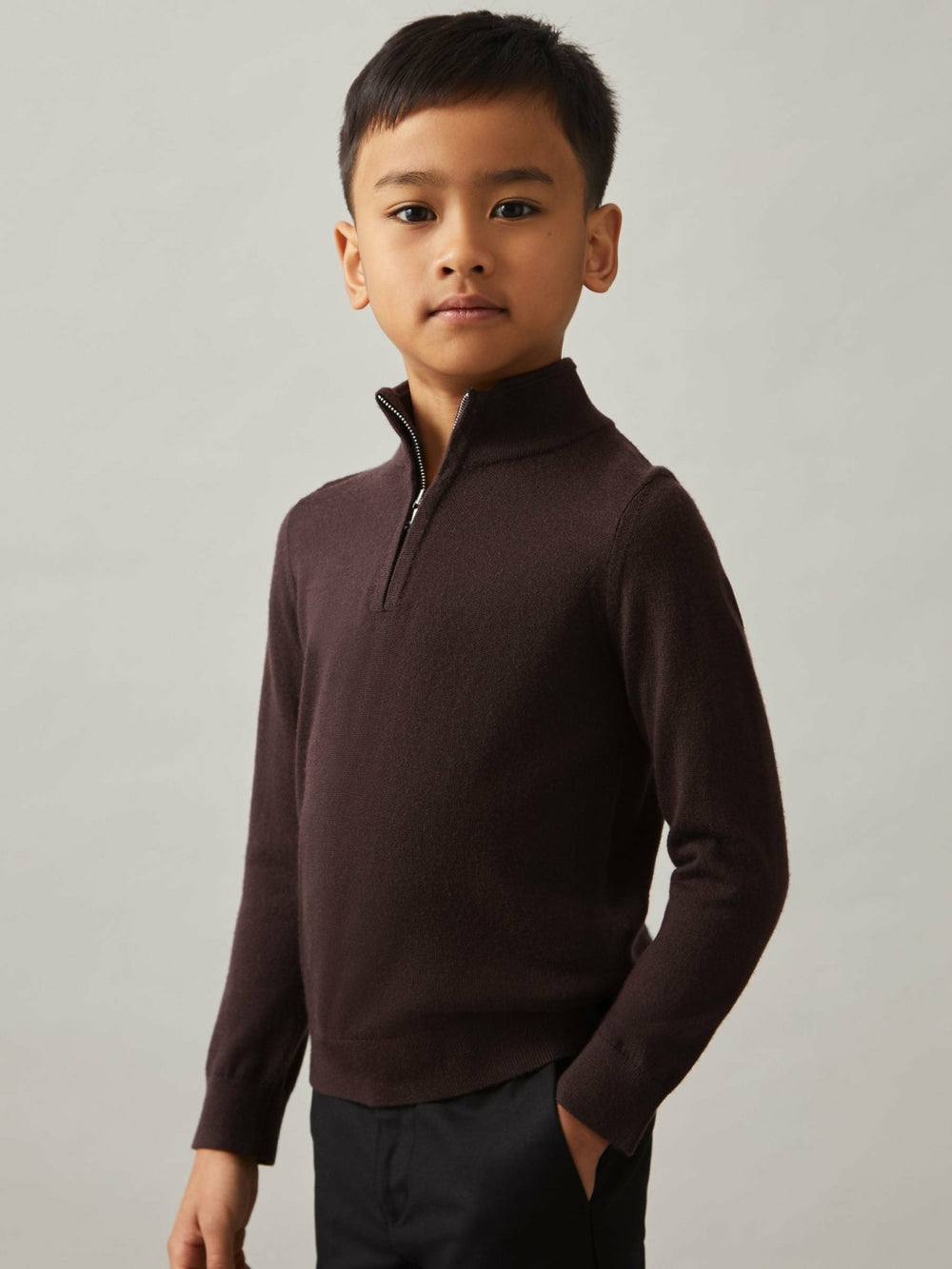9-13 yrs Merino Wool Half-Zip Funnel Neck Jumper Dark Bordeaux | Children