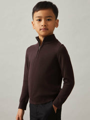 9-13 yrs Merino Wool Half-Zip Funnel Neck Jumper Dark Bordeaux | Children