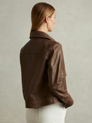 Leather Trucker Jacket Chocolate | Womens