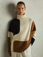 Wool-Cashmere Colourblock-Intarsia Jumper Cream/Brown | Womens