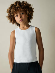 9-13 yrs Cotton Stretch Ribbed Vest 3 Pack White | Children