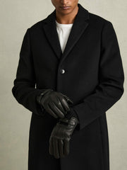 Leather Ribbed-Cuff Gloves Black | Mens