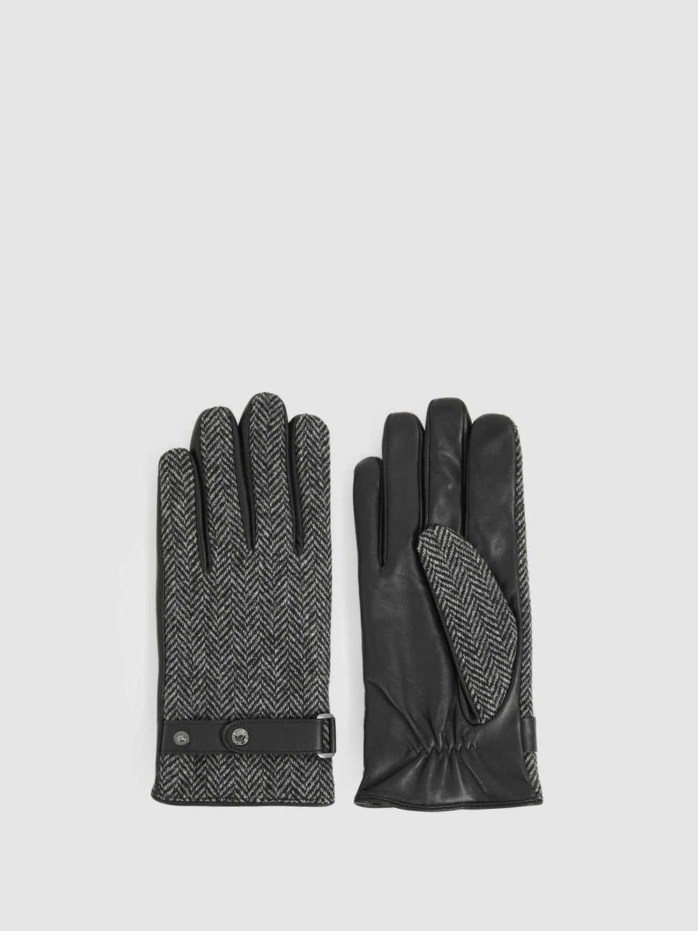 Leather And Wool-Blend Herringbone Gloves Black | Mens