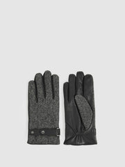 Leather And Wool-Blend Herringbone Gloves Black | Mens