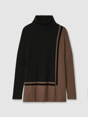 Colourblock Roll Neck Split Hem Jumper Black/Mink | Womens