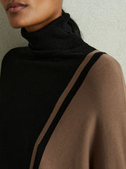Colourblock Roll Neck Split Hem Jumper Black/Mink | Womens