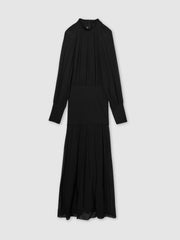 Sheer Jersey Gathered Maxi Dress Black | Womens