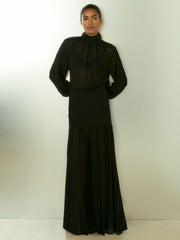 Sheer Jersey Gathered Maxi Dress Black | Womens