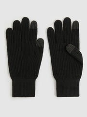 Ribbed-Merino Touchscreen Gloves Black | Mens