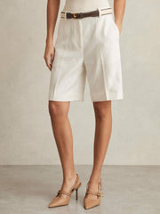 Petite Linen-Blend Bermuda Shorts White | Womens