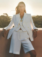 Linen-Blend Bermuda Shorts White | Womens