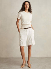Linen-Blend Bermuda Shorts White | Womens
