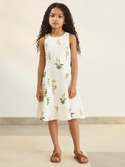 13-14 yrs | NYBG Linen Floral Flared Dress Ivory | Children