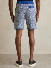Tile Pattern Knit Shorts Blue/White | Mens