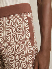 Tile Pattern Knit Shorts Brown/White | Mens