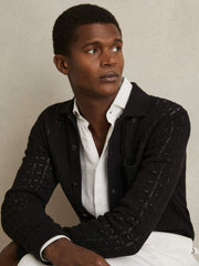 Cotton-Blend Textured Knit Shirt Black | Mens