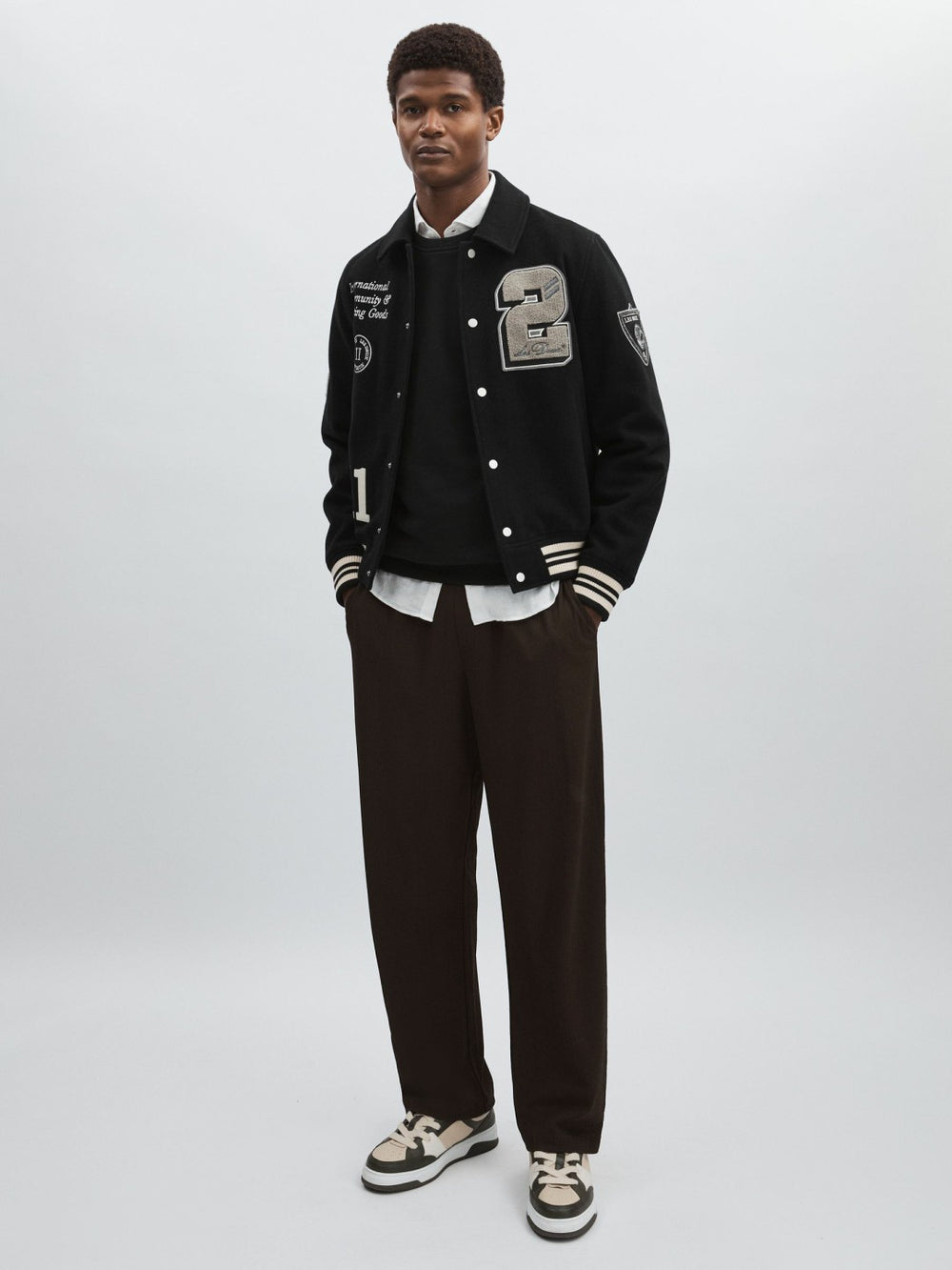 Les Deux Wool-Blend Varsity Jacket Black | Mens