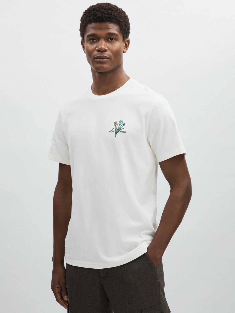 Les Deux 100% Cotton Café Print T-Shirt Ivory Print | Mens