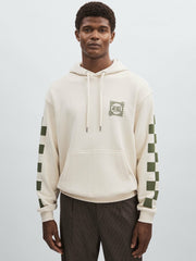 Les Deux 100% Cotton Goods Print Hoodie Ivory/Green | Mens