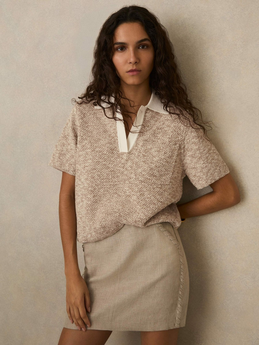 Cotton-Blend Knit Polo Shirt Neutral | Womens