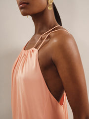 Petite Satin Halterneck Maxi Dress Peach | Womens