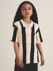 9-13 yrs | Les 100 Ciels Stripe Knit Shirt Black | Children