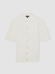 Textured Knit Button-Through Shirt White | Mens