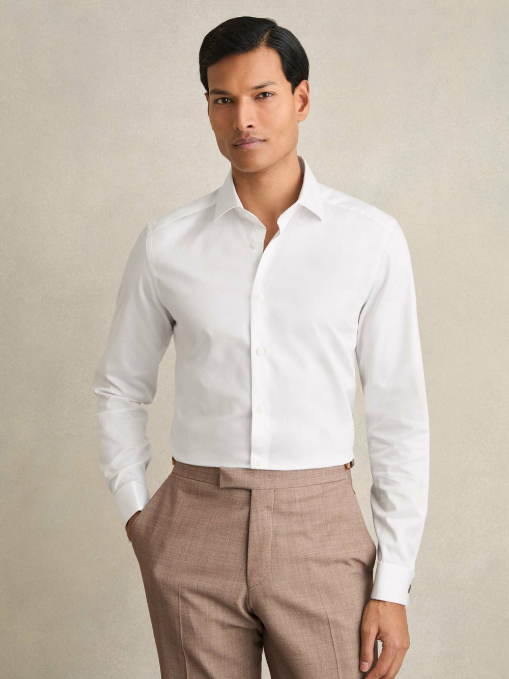 Slim Fit Slim-Fit Cotton-Sateen Shirt White | Mens