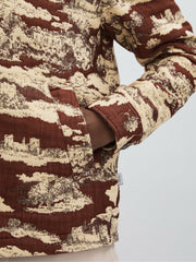 Les Deux Woven Ruins Overshirt Red/Cream | Mens