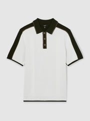 Colour-Block Knit Polo Shirt Optic White/Green | Mens