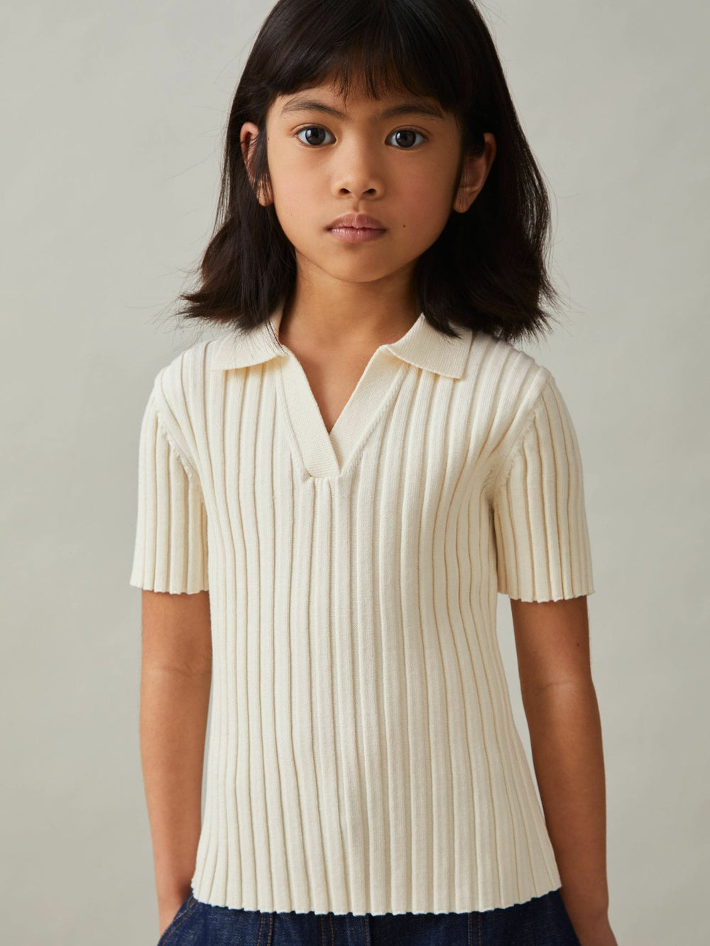 9-13 yrs Rib-Knit Polo Top Ivory | Children