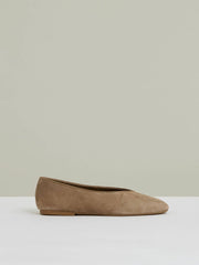 Leather Rounded-Point Toe Ballet Flats Taupe | Womens