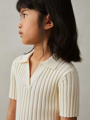 13-14 yrs Rib-Knit Polo Top Ivory | Children