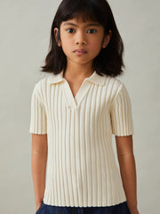13-14 yrs Rib-Knit Polo Top Ivory | Children